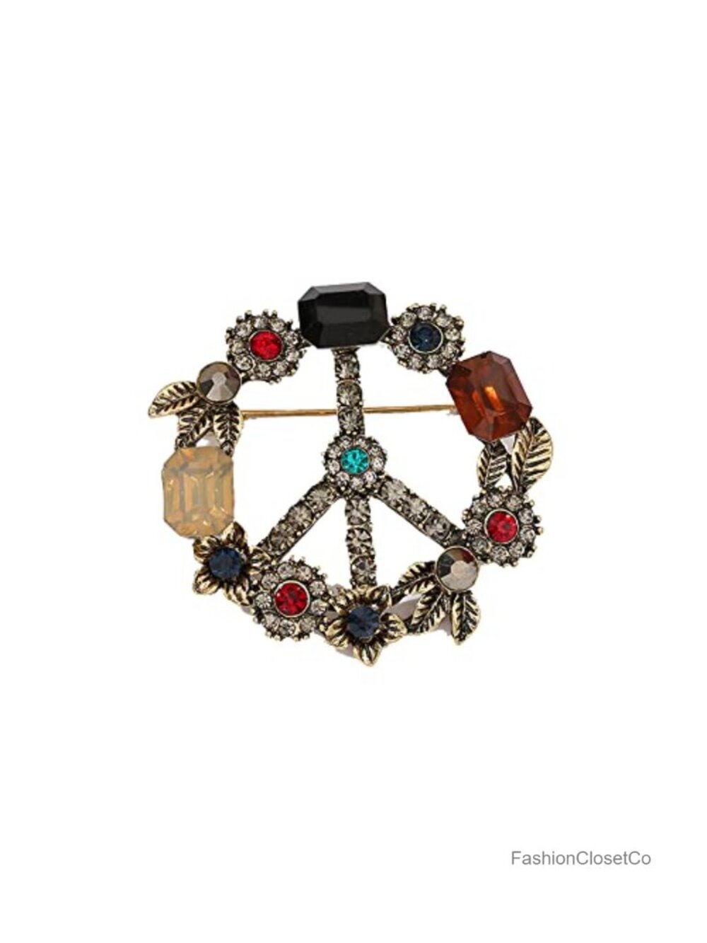 Gold Plated Crystal Love Peace Brooch Pin Enamel Alloy